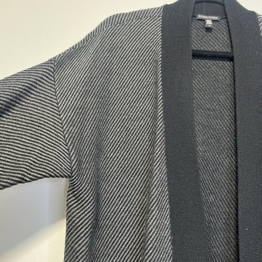 EILEEN FISHER Extra Fine Merino Wool Open Front‎ Cardigan Sweater Sz L - Picture 4 of 13